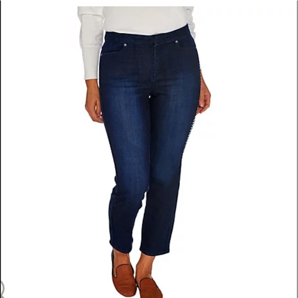 Dark Wash Straight Stretch Anke Jeans - Picture 1 of 7